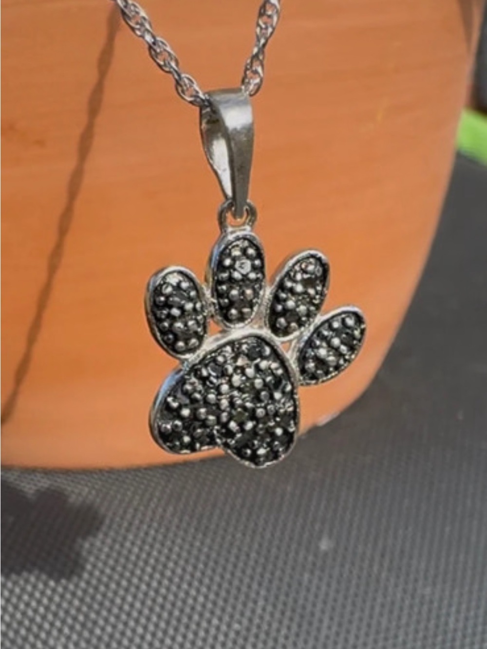 Paw print Pendant Pave accents  925 Sterling Silver Necklace - Picture 4 of 16